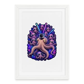 Neon Octopus Rave Camera Crew - Framed poster (27 × 37 cm) - white - Front