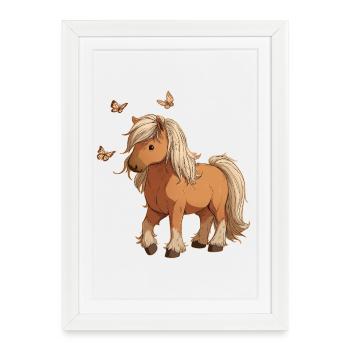 Cheval aux papillons - Affiche encadrée (27 × 37 cm) - blanc - Devant