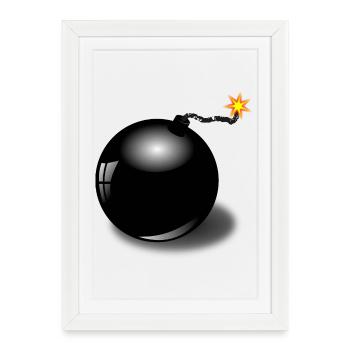 Bombe cartoon noir, mèche éclatante - Affiche encadrée (27 × 37 cm) - blanc - Devant