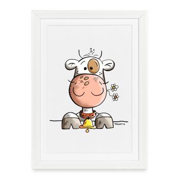 Happy Cow - Framed poster (27 × 37 cm) - white - Front