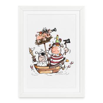 Funny farm pirates - pirate - boucaniers - Affiche encadrée (27 × 37 cm) - blanc - Devant