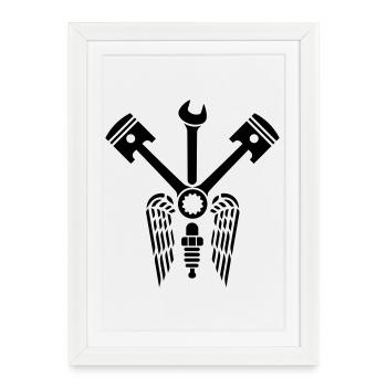 Piston wrench crossed with wings & spark plug - Framed poster (27 × 37 cm) - white - Front