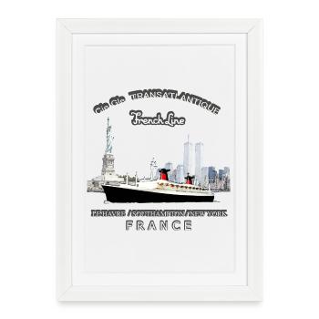 PAQUEBOT FRANCE NEW YORK Louis RUNEMBERG © Adagp - Affiche encadrée (27 × 37 cm) - blanc - Devant