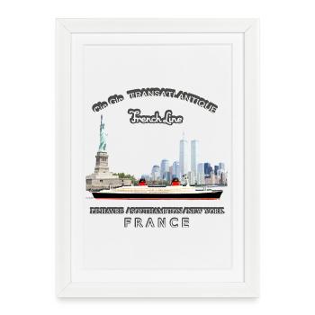 PAQUEBOT FRANCE NEW YORK Louis RUNEMBERG © Adagp - Affiche encadrée (27 × 37 cm) - blanc - Devant