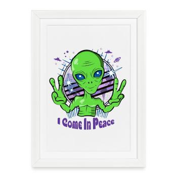 Alien vient en paix - Space Alien UFO - Affiche encadrée (27 × 37 cm) - blanc - Devant