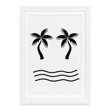 Palm Tree Black Beach Sea Vacation Summer - Framed poster (27 × 37 cm) - white - Front