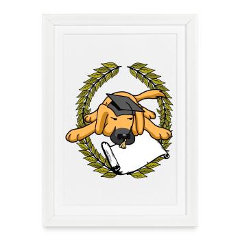 Laurel Wreath Dog Examen du diplôme de maître appris - Affiche encadrée (27 × 37 cm) - blanc - Devant