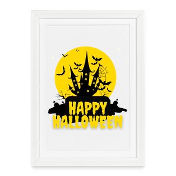 Château Halloween Silhouette Nuit - Affiche encadrée (27 × 37 cm) - blanc - Devant