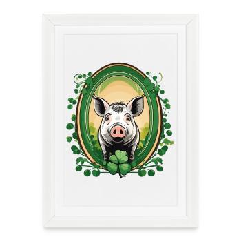Cochon chanceux - Affiche encadrée (27 × 37 cm) - blanc - Devant