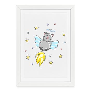 Ange - Motif mignon de chat - Affiche encadrée (27 × 37 cm) - blanc - Devant