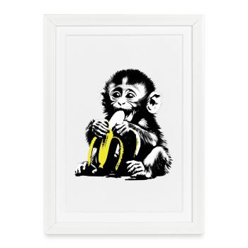 Motif de singe ludique avec banane - Affiche encadrée (27 × 37 cm) - blanc - Devant