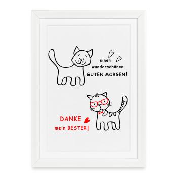 Bonjour chien et chat - Affiche encadrée (27 × 37 cm) - blanc - Devant
