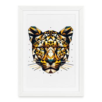 Geometric Leopard Head Polygons Motif - Framed poster (27 × 37 cm) - white - Front