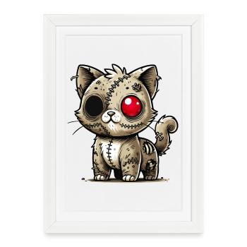 chat kawaii zombie effrayant pour s’amuser à Halloween - Affiche encadrée (27 × 37 cm) - blanc - Devant