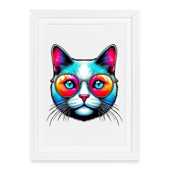 Chat avec des lunettes de soleil - Affiche encadrée (27 × 37 cm) - blanc - Devant