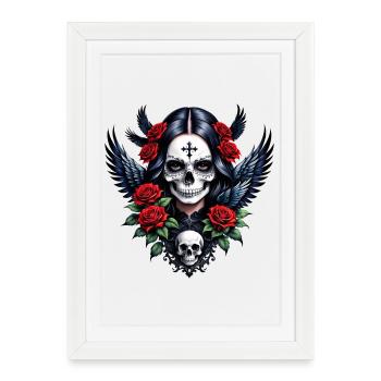 Sugar Skull Angel with Roses. - Framed poster (27 × 37 cm) - white - Front