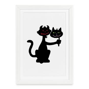 Demonic Black Cat - Framed poster (27 × 37 cm) - white - Front