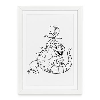 Page à colorier Iguana Kawaii illustrée à la main - Affiche encadrée (27 × 37 cm) - blanc - Devant