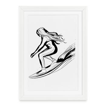 Surfeuse Fille - Affiche encadrée (27 × 37 cm) - blanc - Devant