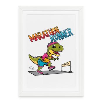 T-Rex Marathonien - Affiche encadrée (27 × 37 cm) - blanc - Devant