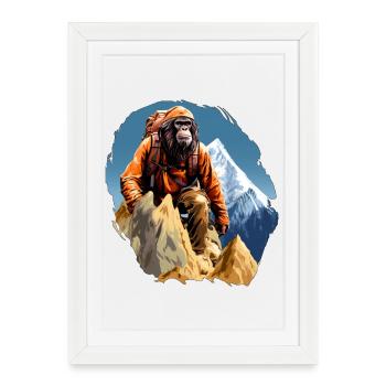 Singe Alpiniste / Singe Randonnée - Affiche encadrée (27 × 37 cm) - blanc - Devant