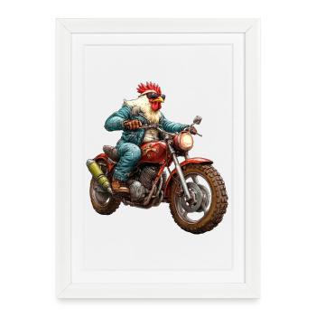 Poulets Moto - Affiche encadrée (27 × 37 cm) - blanc - Devant