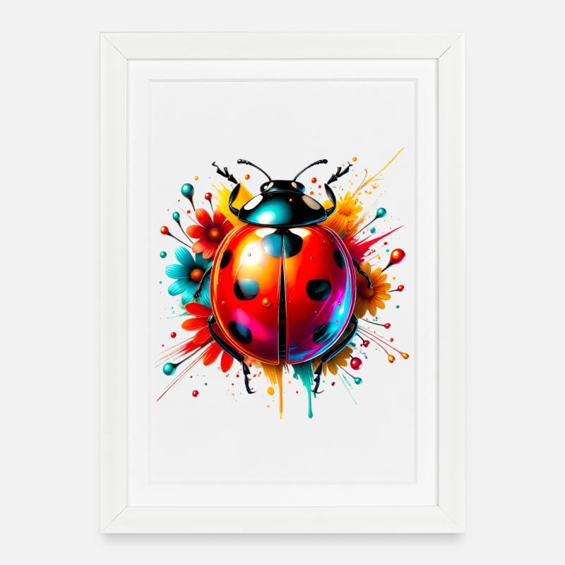 Marienkäfer - Gerahmtes Poster (27 × 37 cm) - Weiß