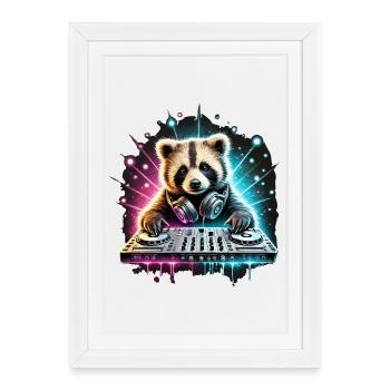 RackoonBeatz aux platines - DJ Waschbär - Affiche encadrée (27 × 37 cm) - blanc - Devant