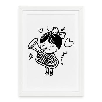 Dessin animé Tuba Girl - Affiche encadrée (27 × 37 cm) - blanc - Devant