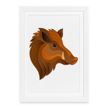 Sanglier Portrait Expressif Habitant de la Forêt - Affiche encadrée (27 × 37 cm) - blanc - Devant