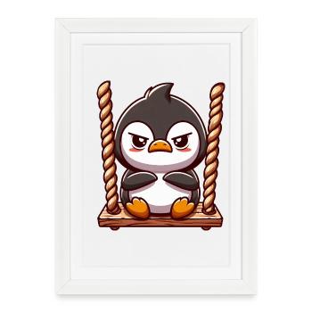 Curious penguin on swing Stubborn annoyed - Framed poster (27 × 37 cm) - white - Front