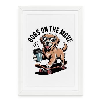 Dogs On The Move Skateboard Dog - Framed poster (27 × 37 cm) - white - Front