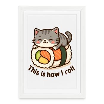 Imprimé sushi chaton mignon - Affiche encadrée (27 × 37 cm) - blanc - Devant