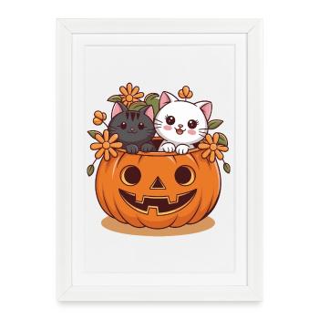 Cats in pumpkin head Halloween design - Framed poster (27 × 37 cm) - white - Front