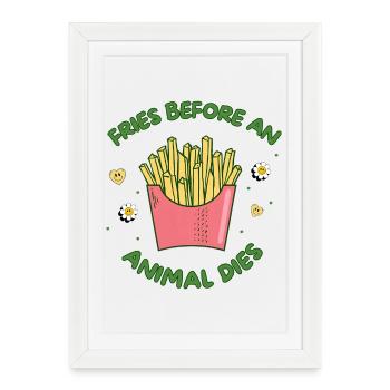 Vintage Fries – Fries Before an Animal Dies - Framed poster (27 × 37 cm) - white - Front