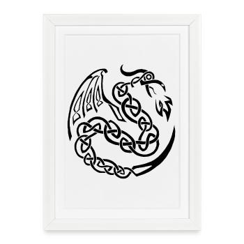 Dragon celte noir - Affiche encadrée (27 × 37 cm) - blanc - Devant
