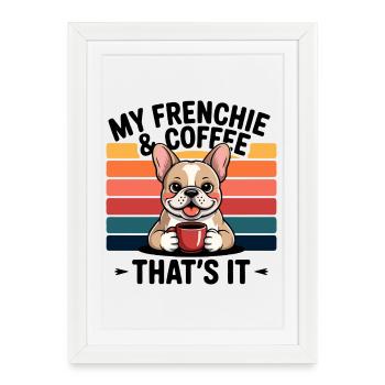 Coffee-drinking Frenchie with rainbow - Framed poster (27 × 37 cm) - white - Front