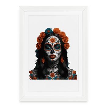 Crâne en sucre Floral Queen - Affiche encadrée (27 × 37 cm) - blanc - Devant