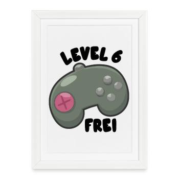 Manette de niveau 6 Fête d’anniversaire - Affiche encadrée (27 × 37 cm) - blanc - Devant
