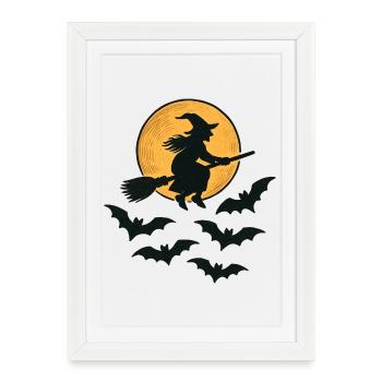 Flying Witch with Bats – Halloween Design - Framed poster (27 × 37 cm) - white - Front