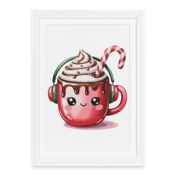 Cacao câlin avec des écouteurs - Affiche encadrée (27 × 37 cm) - blanc - Devant