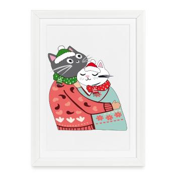 Cats in the magic of winter - Framed poster (27 × 37 cm) - white - Front