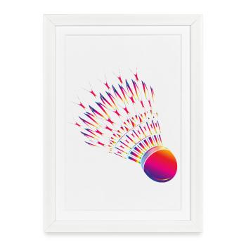 Colourful badminton – dynamic badminton motif - Framed poster (27 × 37 cm) - white - Front