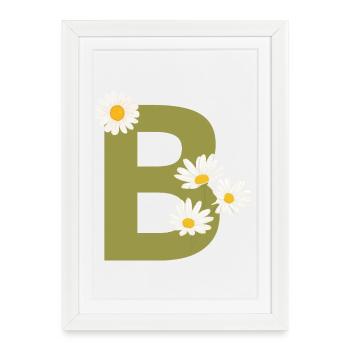 Lettre b vert marguerites - Affiche encadrée (27 × 37 cm) - blanc - Devant
