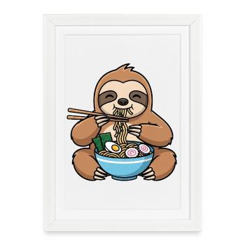 Paresseux Asie Soupe de nouilles Ramen Malaisie Chine - Affiche encadrée (27 × 37 cm) - blanc - Devant