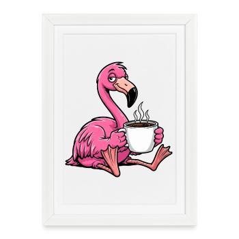 Süßer Cartoon Flamingo Kaffee Morgenmuffel Büro An - Affiche encadrée (27 × 37 cm) - blanc - Devant