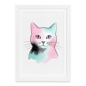 Aquarelles pastel pour chats - Affiche encadrée (27 × 37 cm) - blanc - Devant
