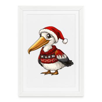 Noël Pélican Bird - Affiche encadrée (27 × 37 cm) - blanc - Devant