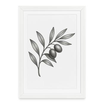 Monochrome Olive Branch Sketch - Framed poster (27 × 37 cm) - white - Front