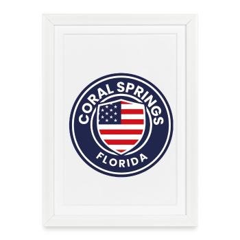 Bouclier du drapeau de Floride de Coral Springs - Affiche encadrée (27 × 37 cm) - blanc - Devant